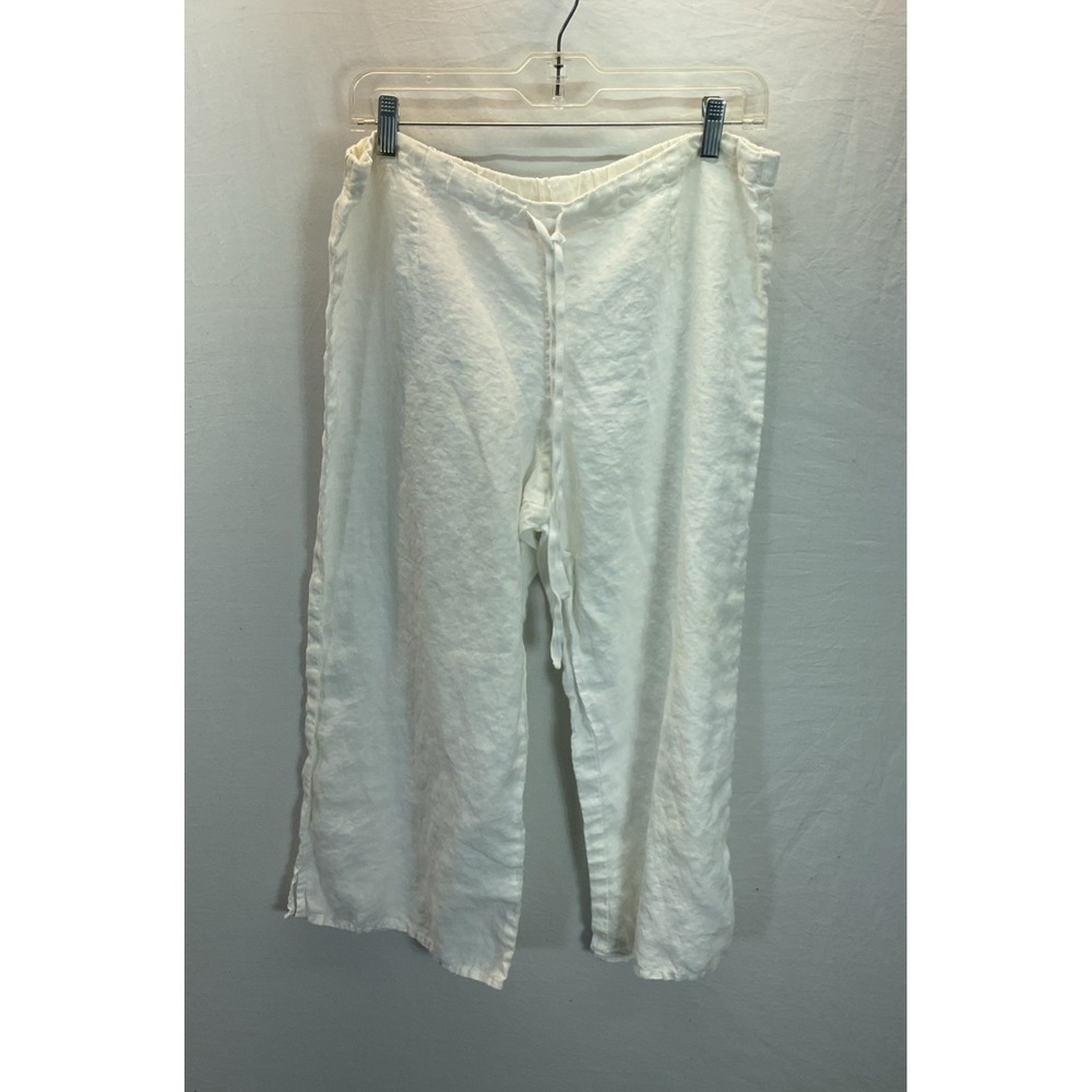 Bella Notte Pants Wide Leg Cropped 100% Linen Pants Lagenlook MD White *read